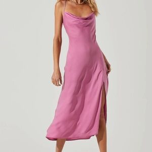 Astr the Label, Pink Satin Cowl Neck ‘Gaia Midi Dress’ Size S